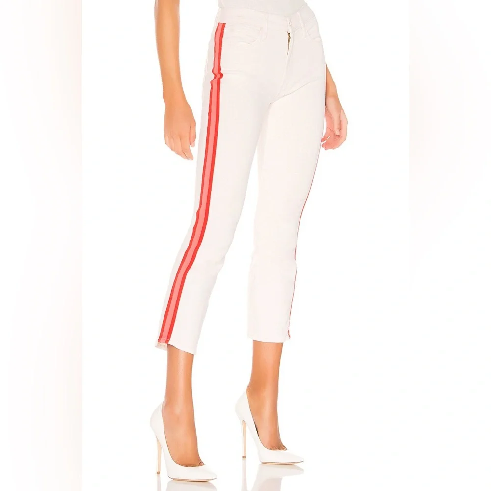 Mother Mid Rise Dazzler Whipping The Cream Pink Racer Crop